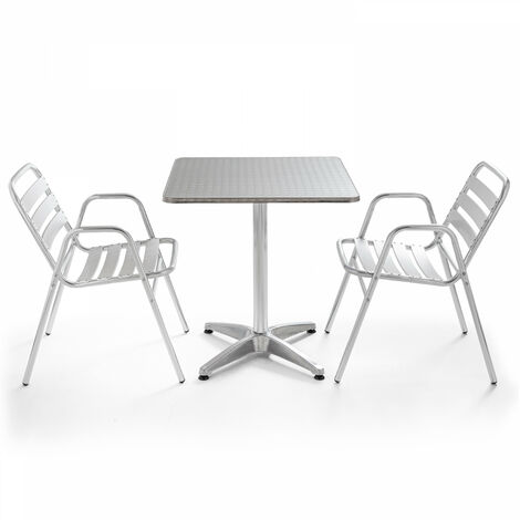 Table de jardin bistrot carrée aluminium et 2 fauteuils Chelsea - Gris