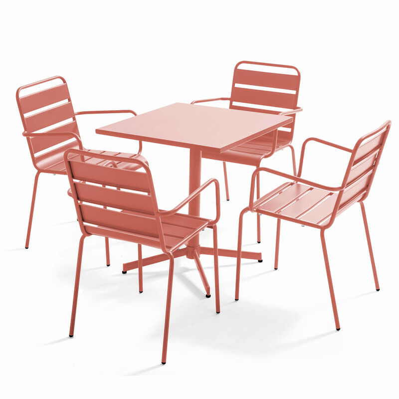 Oviala - Ensemble table de jardin et 4 fauteuils en métal argile - Palavas