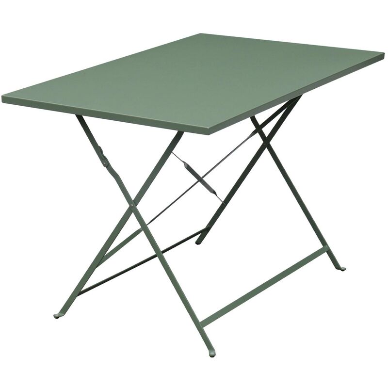 Sweeek - Table de jardin bistrot pliable - Emilia rectangle vert de gris- Table rectangle 110x70cm en acier thermolaqué - Vert de gris
