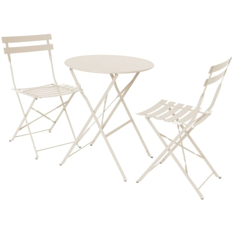 Table de jardin bistrot pliante métal + 2 assises beige Ø60 x 70cm. acier thermolaqué
