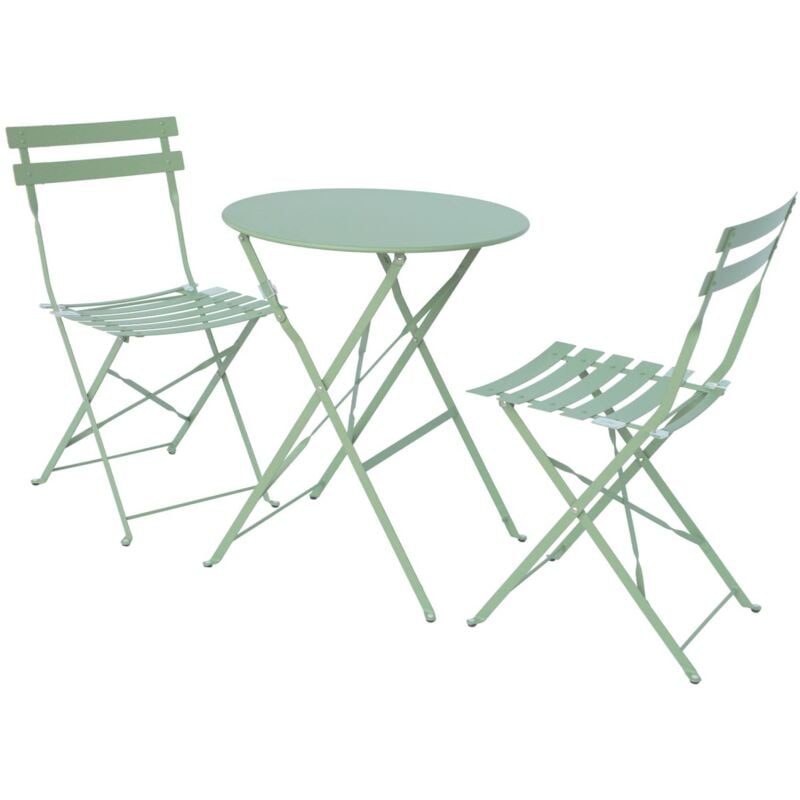Table de jardin bistrot pliable ronde Ø60 x 70cm. avec deux chaises pliantes. acier thermolaqué