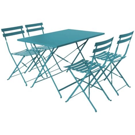 Table de jardin bistrot pliante métal + 4 assises 110 x 70cm. avec quatre chaises pliantes. acier thermolaqué