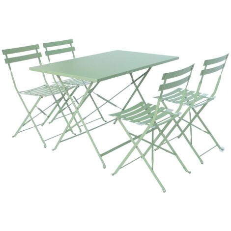 Table de jardin bistrot pliante métal + 4 assises 110 x 70cm. avec quatre chaises pliantes. acier thermolaqué