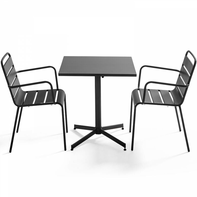 Ensemble table de jardin bistrot et 2 fauteuils métal anthracite - Palavas