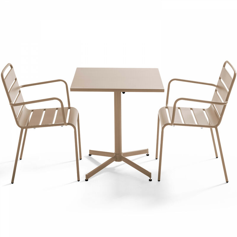 Ensemble table de jardin bistrot et 2 fauteuils métal taupe - Palavas