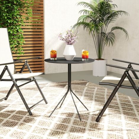 Table de Jardin Bistrot Ronde Pliante avec Patins de Protection, pour Balcon et Terrasse, Acier, Noir, Ø60 x 71 cm