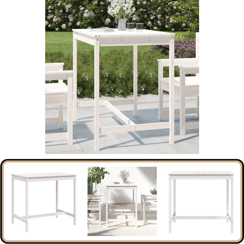 Table de jardin blanc 121x82,5x110 cm bois massif de pin - Table De Jardin - Table Extérieure - Table En Bois - Table Blanche - Mobilier De Jardin