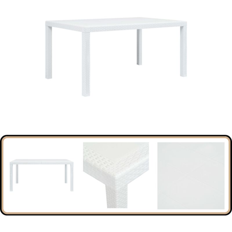 Table de jardin Blanc 150x90x72 cm Plastique Aspect de rotin - Table De Jardin - Table D'extérieur - Table En Plastique - Table Rotin - Mobilier De