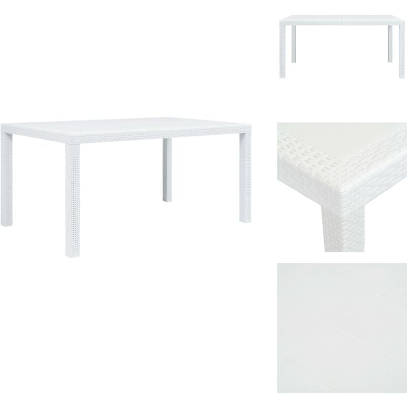Table de jardin Blanc 150x90x72 cm Plastique Aspect de rotin - Table De Jardin - Table D'extérieur - Table En Plastique - Table Rotin - Mobilier De