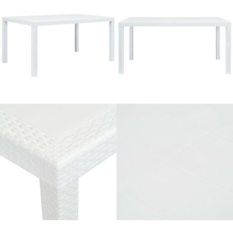 Table de jardin Blanc 150x90x72 cm Plastique Aspect de rotin - Table De Jardin - Table D'extérieur - Table En Plastique - Table Rotin - Mobilier De Jardin - Home & Living
