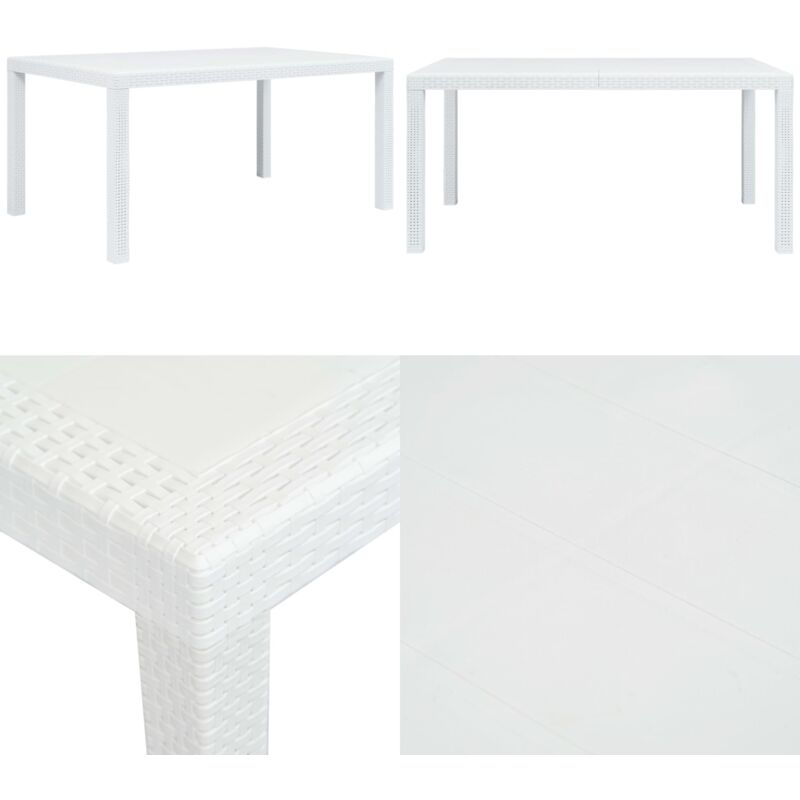 Table de jardin Blanc 150x90x72 cm Plastique Aspect de rotin - Table De Jardin - Table D'extérieur - Table En Plastique - Table Rotin - Mobilier De
