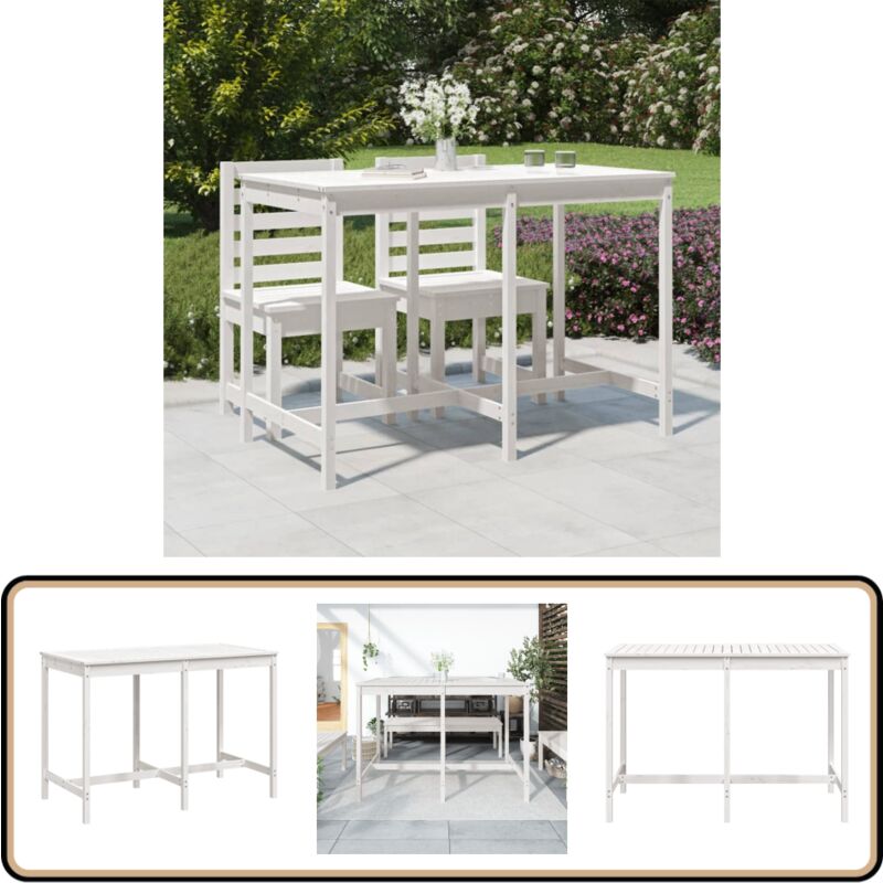 Table de jardin blanc 159,5x82,5x110 cm bois massif de pin - Table De Jardin - Table Extérieure - Table En Bois - Table Ronde - Mobilier De Jardin