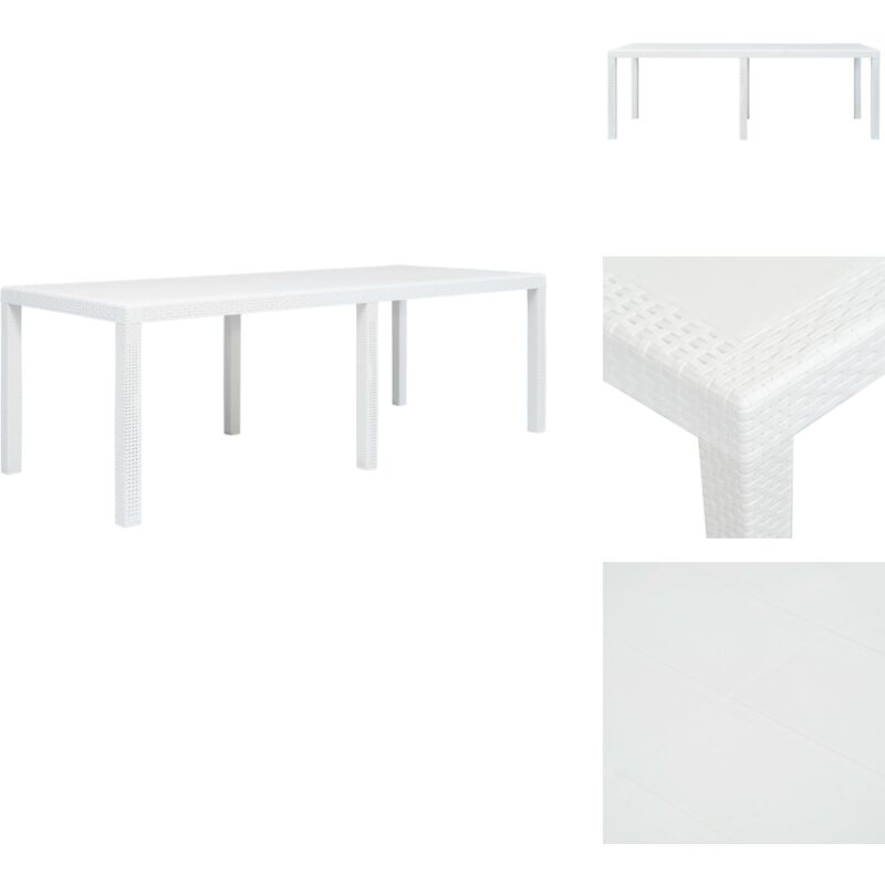 Table de jardin Blanc 220x90x72 cm Plastique Aspect de rotin - Table De Jardin - Table D'extérieur - Mobilier De Jardin - Table En Plastique - Table