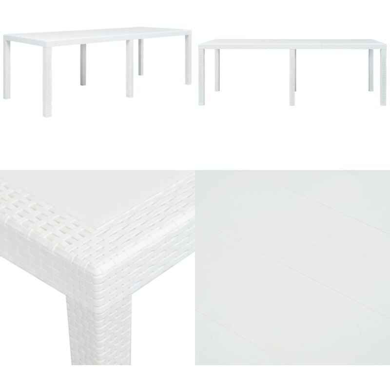 Table de jardin Blanc 220x90x72 cm Plastique Aspect de rotin - Table De Jardin - Table D'extérieur - Mobilier De Jardin - Table En Plastique - Table