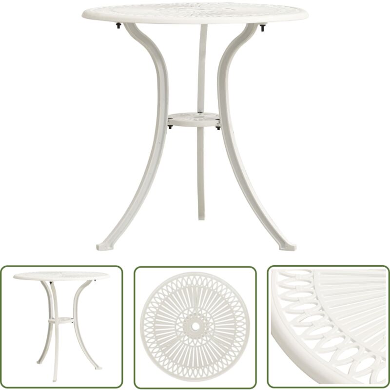 The Living Store - Table de jardin Blanc 62x62x65 cm Aluminium coulé - Table De Jardin - Table Extérieure - Mobilier De Jardin - Table Ronde