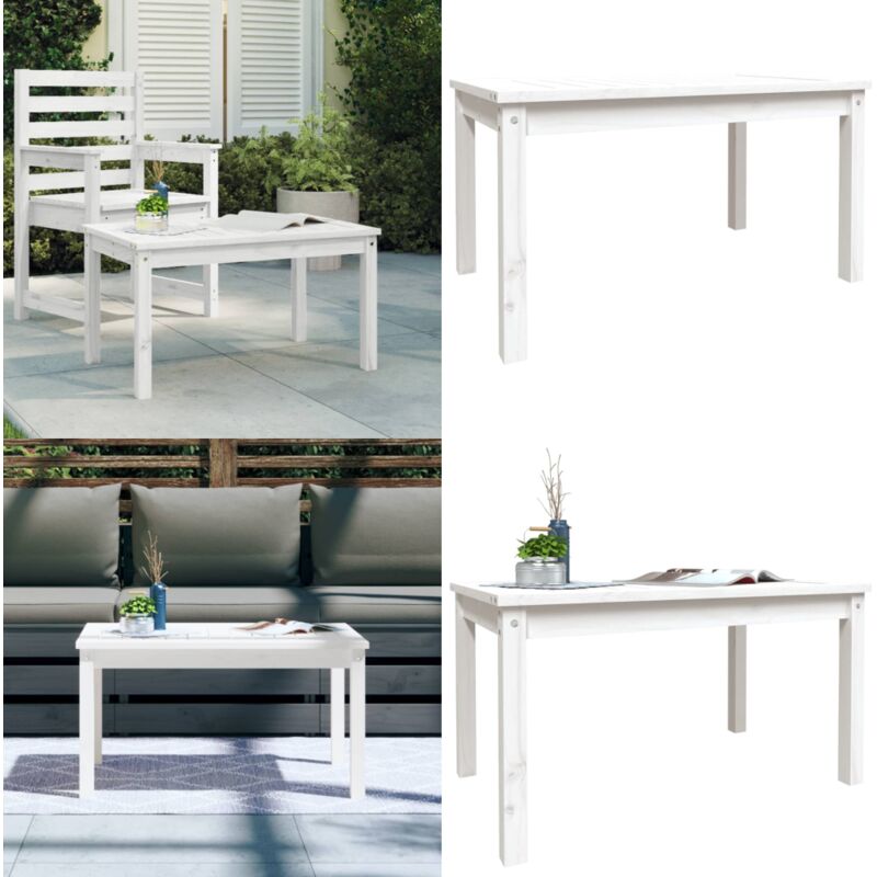 Table de jardin blanc 82,5x50,5x45 cm bois massif de pin - Table De Jardin - Table Extérieure - Mobilier De Jardin - Table En Bois - Table Blanche