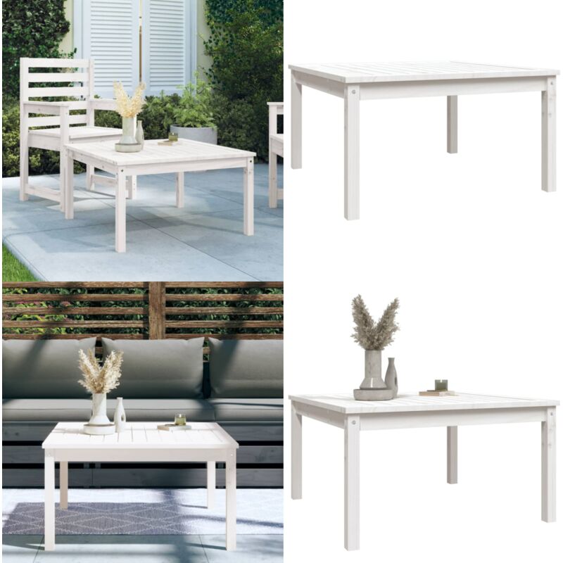Table de jardin blanc 82,5x82,5x45 cm bois massif de pin - Table De Jardin - Table Extérieure - Mobilier De Jardin - Table En Bois - Table Blanche