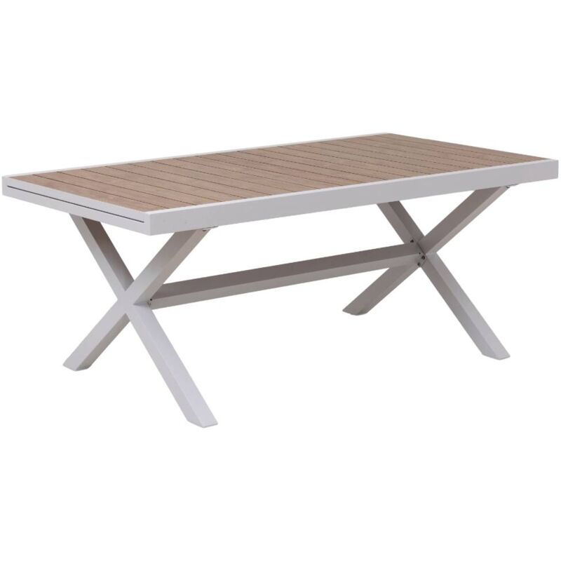 Table de jardin blanche et effet bois en aluminium Ayden