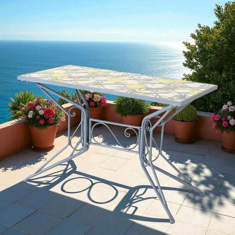 Pier Import - Table de jardin bleue décor mosaïque citrons 118 cm grenade