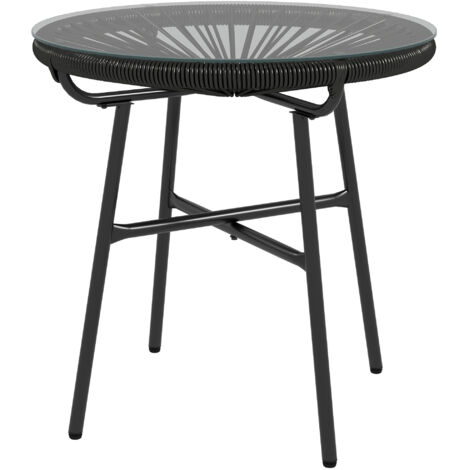 Table de jardin bohème, table d'appoint extérieure en rotin PE, verre trempé, résistant aux intempéries, 50x50x50 cm, noir