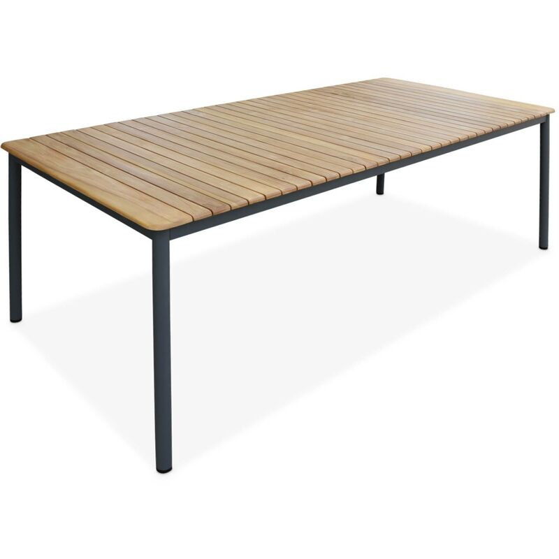 Table de jardin en bois teck. structure acier inoxydable anthracite. 8 places