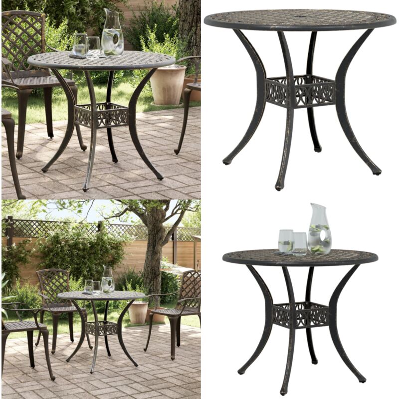 Table de jardin bronze Ø90x75 cm aluminium coulé - Table De Jardin - Table Extérieure - Mobilier De Jardin - Table Ronde - Aluminium - Home & Living