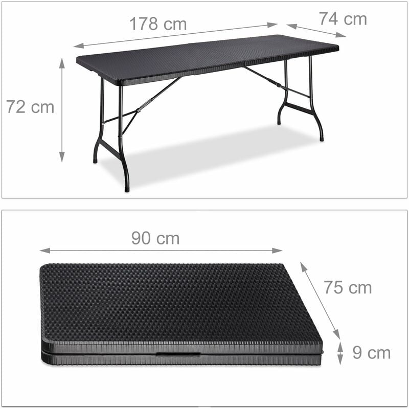 Table de jardin camping pliable 72 x 178 x 74 cm noir - Noir
