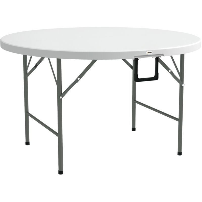 Table pliante table de camping pliable table de jardin Ø 122 x 73H cm poignée acier époxy HDPE blanc
