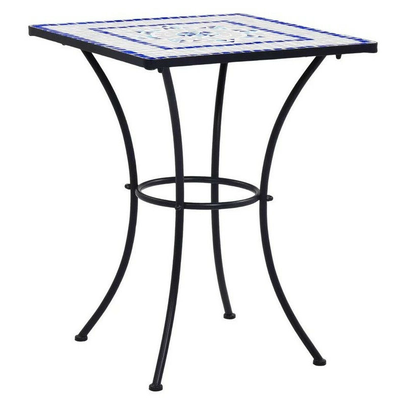 Table de jardin carrée céramique bleu et métal noir Keani