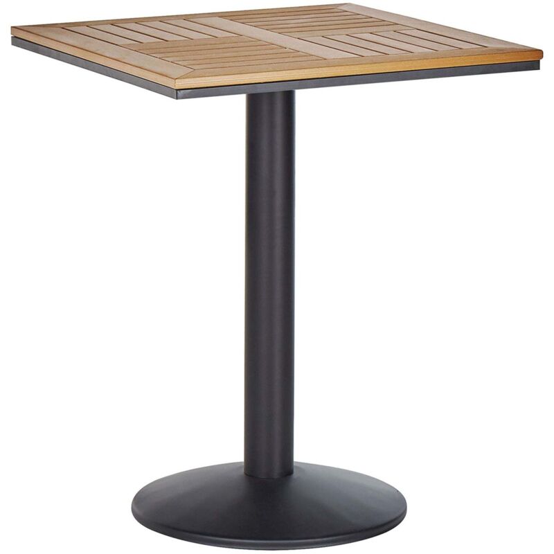 Beliani – Table de jardin carrée type bistro 60 x 60 cm – Acier noir et bois synthétique – Résistante aux UV – Pour balcon et terrasse moderne