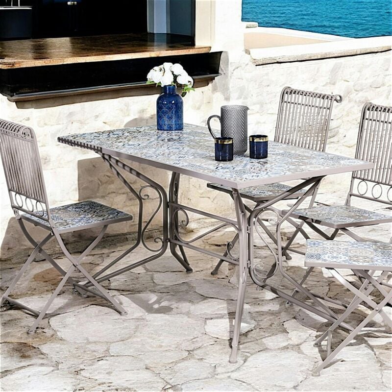 Pier Import - Table de jardin carreaux de ciment bleu et taupe 140 cm grenade