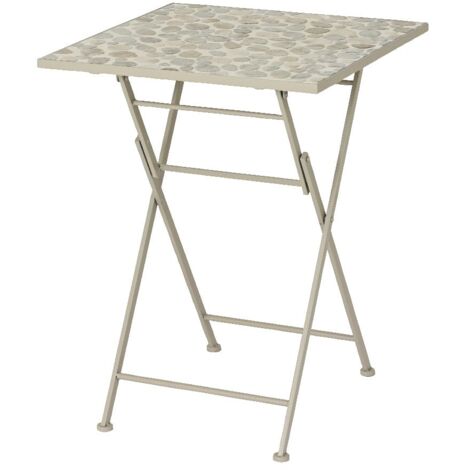 Table de jardin carrée 58 cm gris/beige décor mosaïque galets GRENADE
