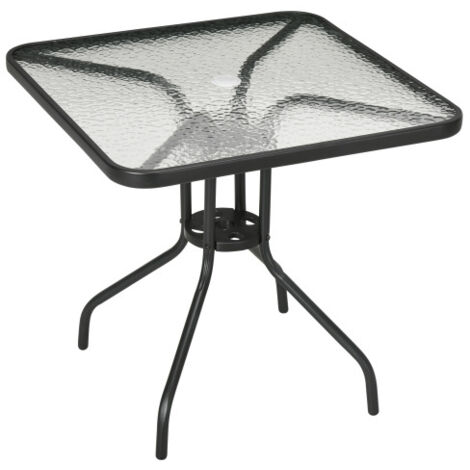 Table de jardin carrée en métal démontable, 76 x 76 cm, résistante aux intempéries, avec trou pour parasol, antidérapante, idéale pour un buffet, le camping ou une terrasse. Convient pour jardin, terr