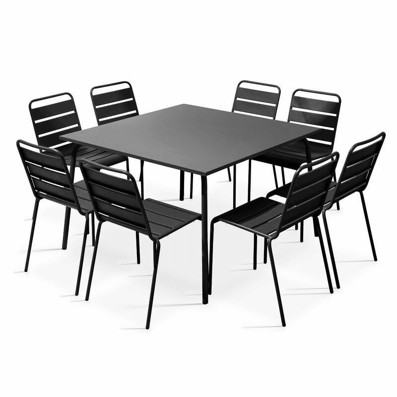 Ensemble table de jardin et 8 chaises en métal gris - Palavas