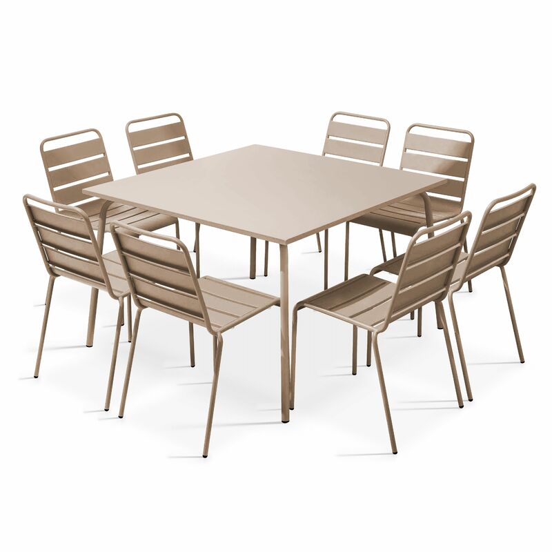 Ensemble table de jardin et 8 chaises en métal taupe - Palavas