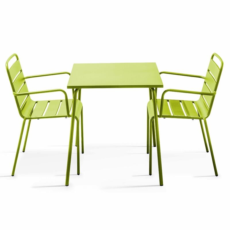 Ensemble table de jardin carrée et 2 fauteuils acier vert - Palavas - Vert