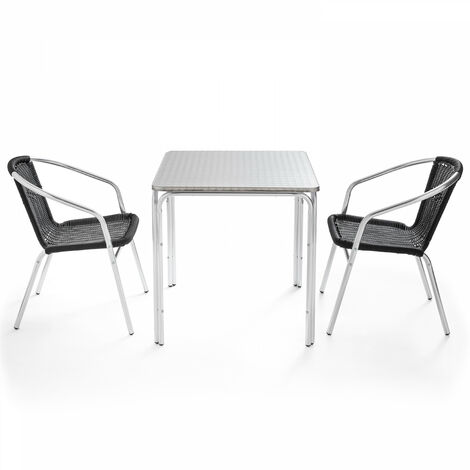 Table de jardin carrée et 2 fauteuils en aluminium