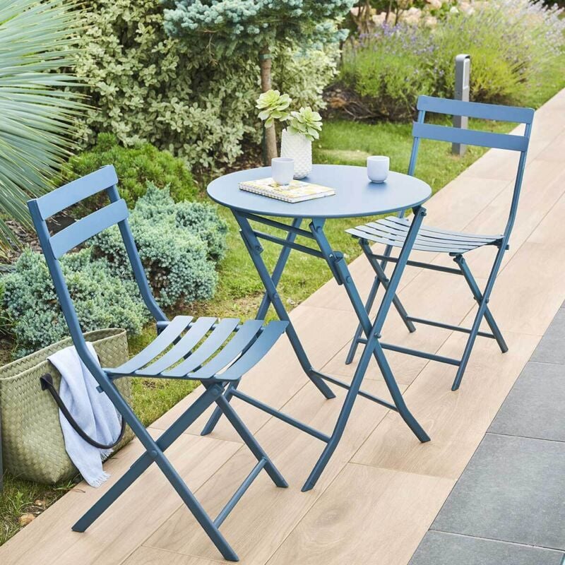 Table de jardin pliante ronde Greensboro pétrole 2 places en acier traité époxy - Hespéride