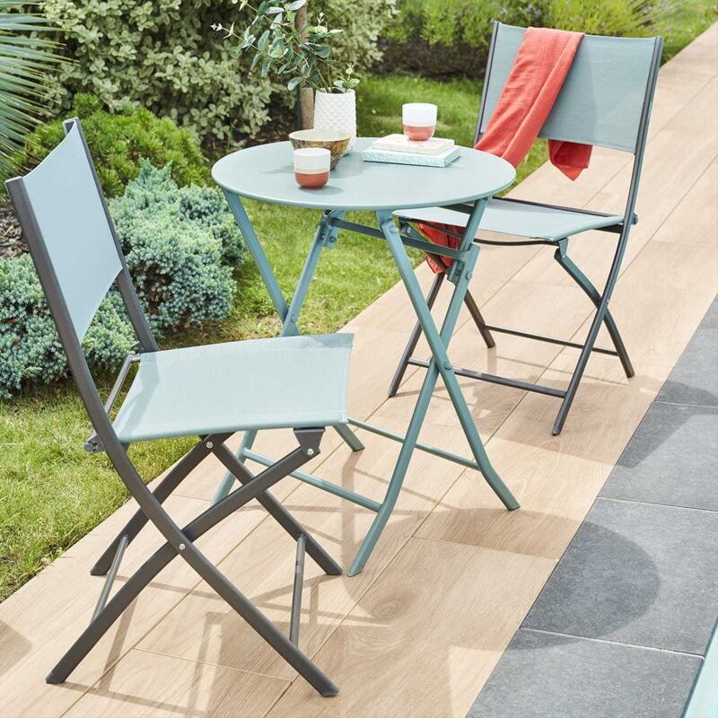 Table de jardin pliante ronde Greensboro vert jade 2 places en acier traité époxy - Hespéride