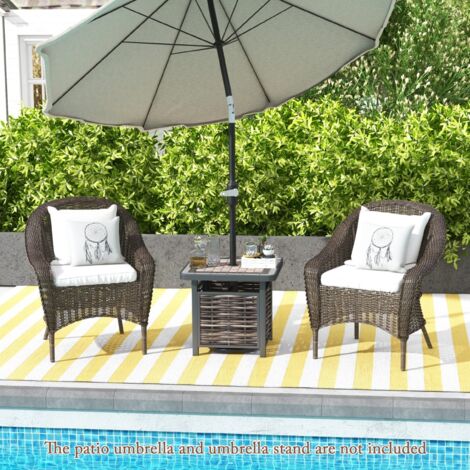 Table de Jardin Carrée Plateau en Résine 55 CM Table Basse de Patio en Rotin PE avec Trou pour Parasol Cadre en Métal