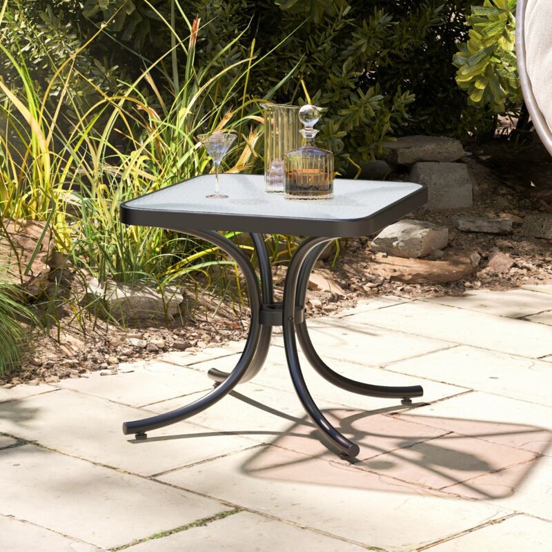 Table de Jardin Carrée Plateau en Verre Trempé 50 CM Table Basse de Patio avec Cadre en Métal Robuste Charge 100 kg Noir DESIGN IN