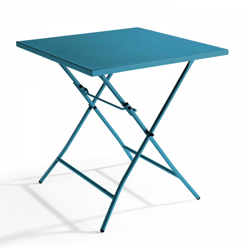 Oviala - Table de jardin pliante carrée en acier bleu pacific - Palavas