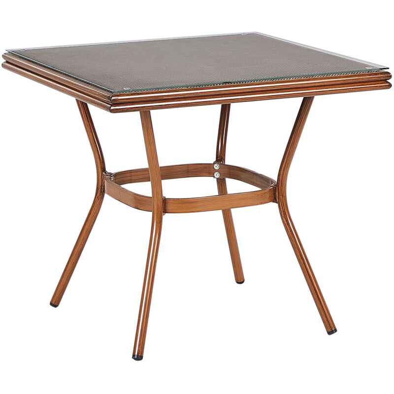 Beliani - Table de Jardin Carrée Structure en Aluminium 80 x 80 cm Plateau en Verre Trempé Cadre Bois Foncé Caspri ii