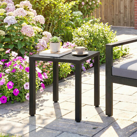 Table de jardin carrée, table de terrasse, cadre en métal, intérieur et extérieur, pour balcon, porche, patio, noir
