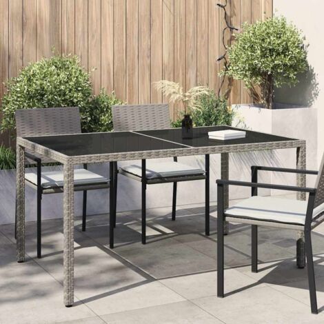 Table de jardin Contemporain - Table à manger de jardin - 150x90x75cm Verre trempé et résine tressée Gris Chic-197613