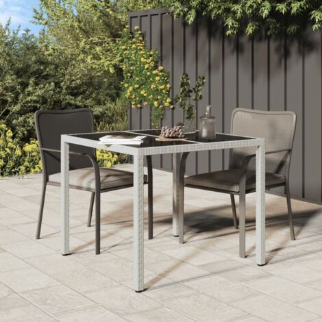 Table de jardin Contemporain - Table à manger de jardin - 90x90x75cm Verre trempé et résine tressée Blanc Chic-798540