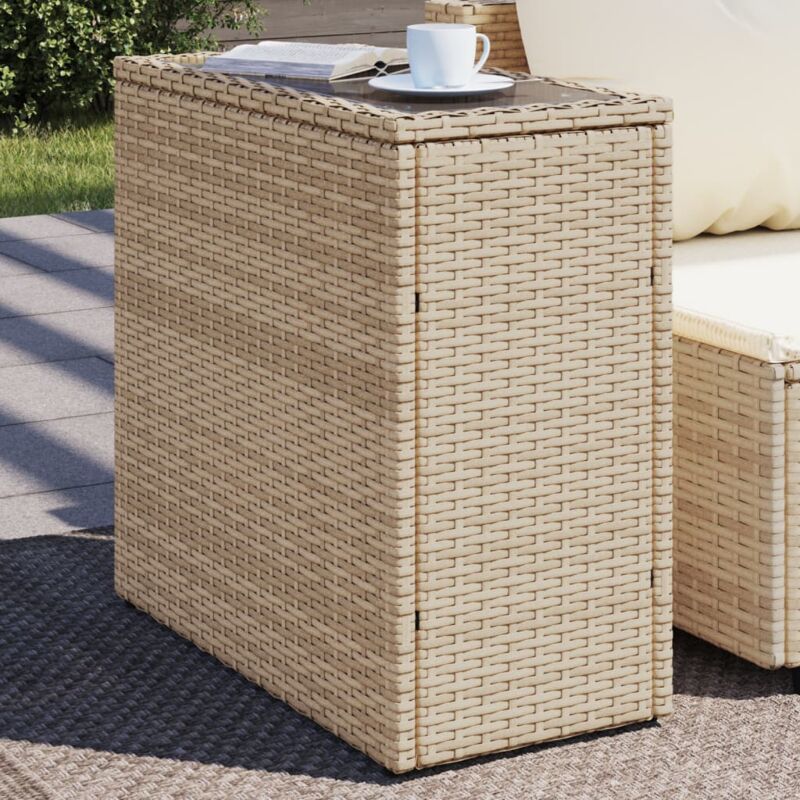 Vidaxl - Table d'appoint de jardin avec dessus en verre beige rotin