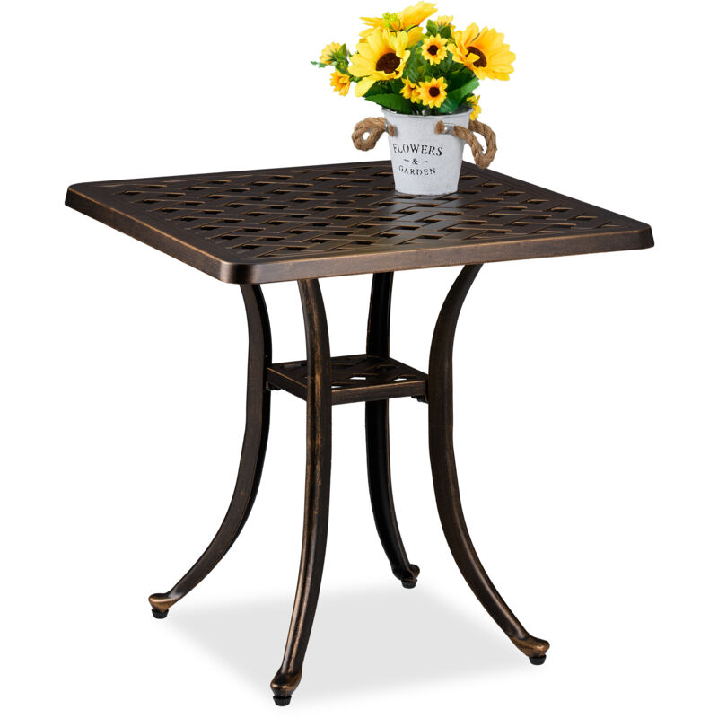 Table de jardin, design rustique, résistante aux intempéries, h x l x p : 53 x 54 x 54 cm, noir et bronze - Relaxdays