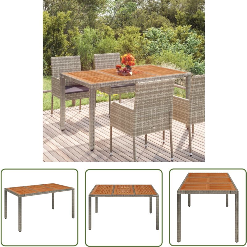 The Living Store Table de jardin dessus en bois Gris 150x90x75 cm Résine tressée - Table De Jardin - Table Extérieure - Meubles De Jardin - Table En