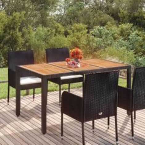 Table de jardin dessus en bois Noir 150x90x75 Résine tressée